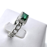 Silver Braided ring with green zircon