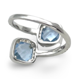 Silver ring with blue zircons