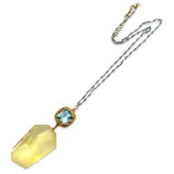 Amber necklace with topaz and turquoise