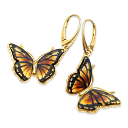 Gold-plated amber earrings Butterfly