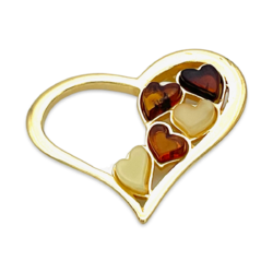 Gold-plated amber pendant Hearts