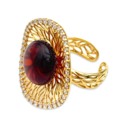Gold-plated ring with amber and zircons