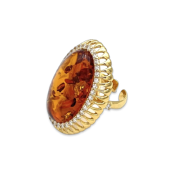 Gold-plated ring with amber and zircons