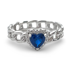 Silver Braided ring Heart with blue zircon