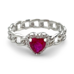 Silver Braided ring Heart with red zircon