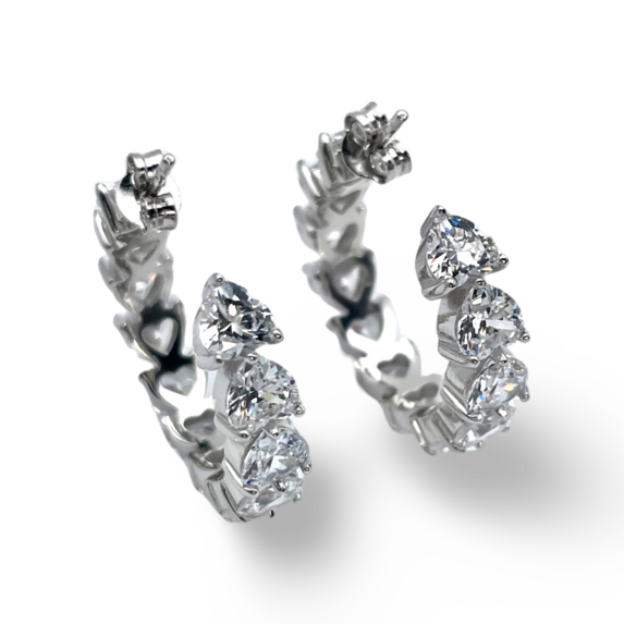 Silver Earrings Hearts with zircons