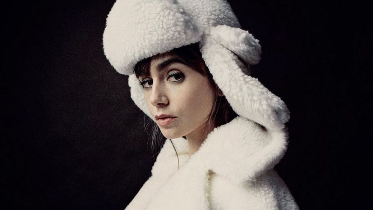 Lily Collins in Baginskiy's Aviator Hat for Vogue Greece January issue cover