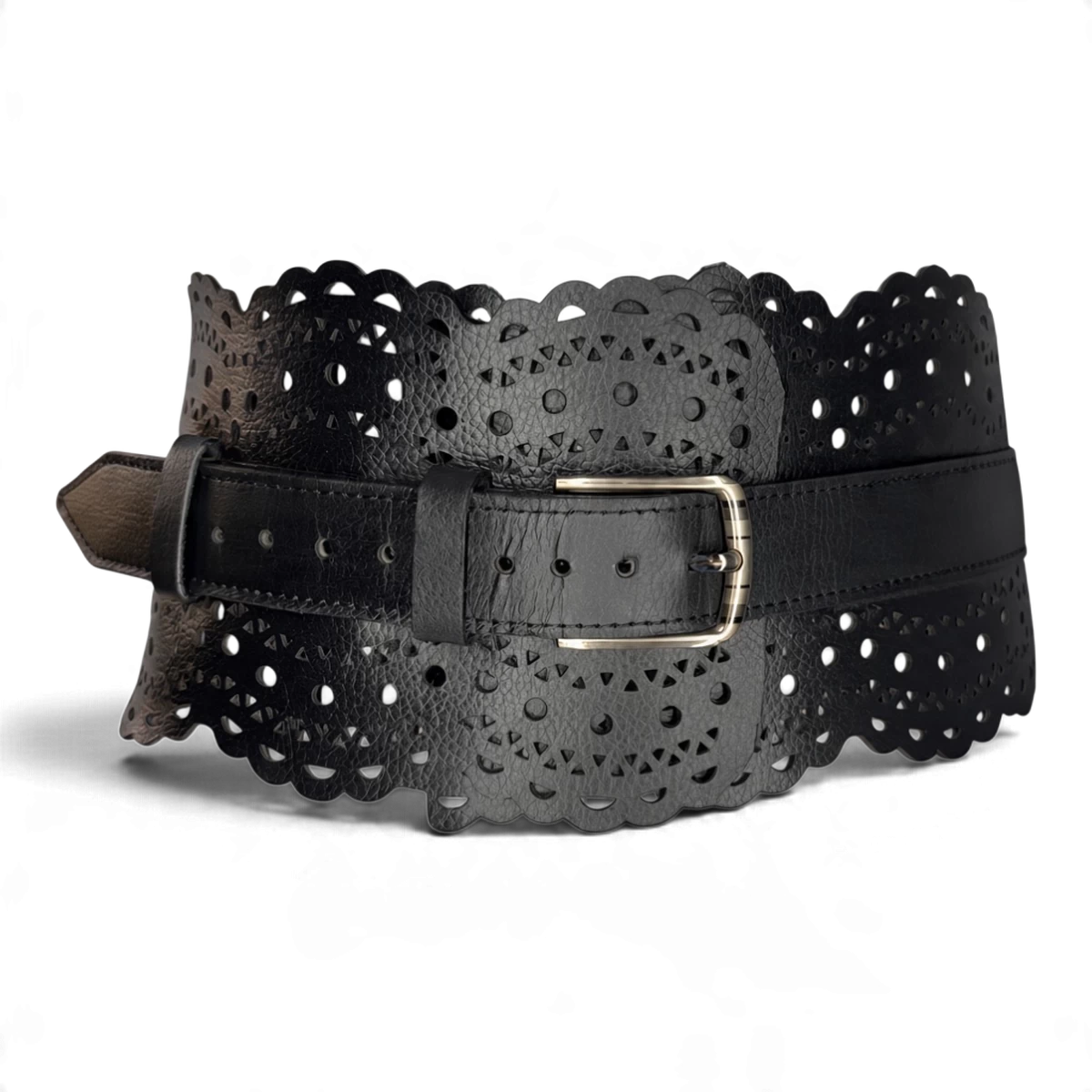 Black Laser-Cut Leather Belt