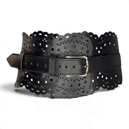 Black Laser-Cut Leather Belt