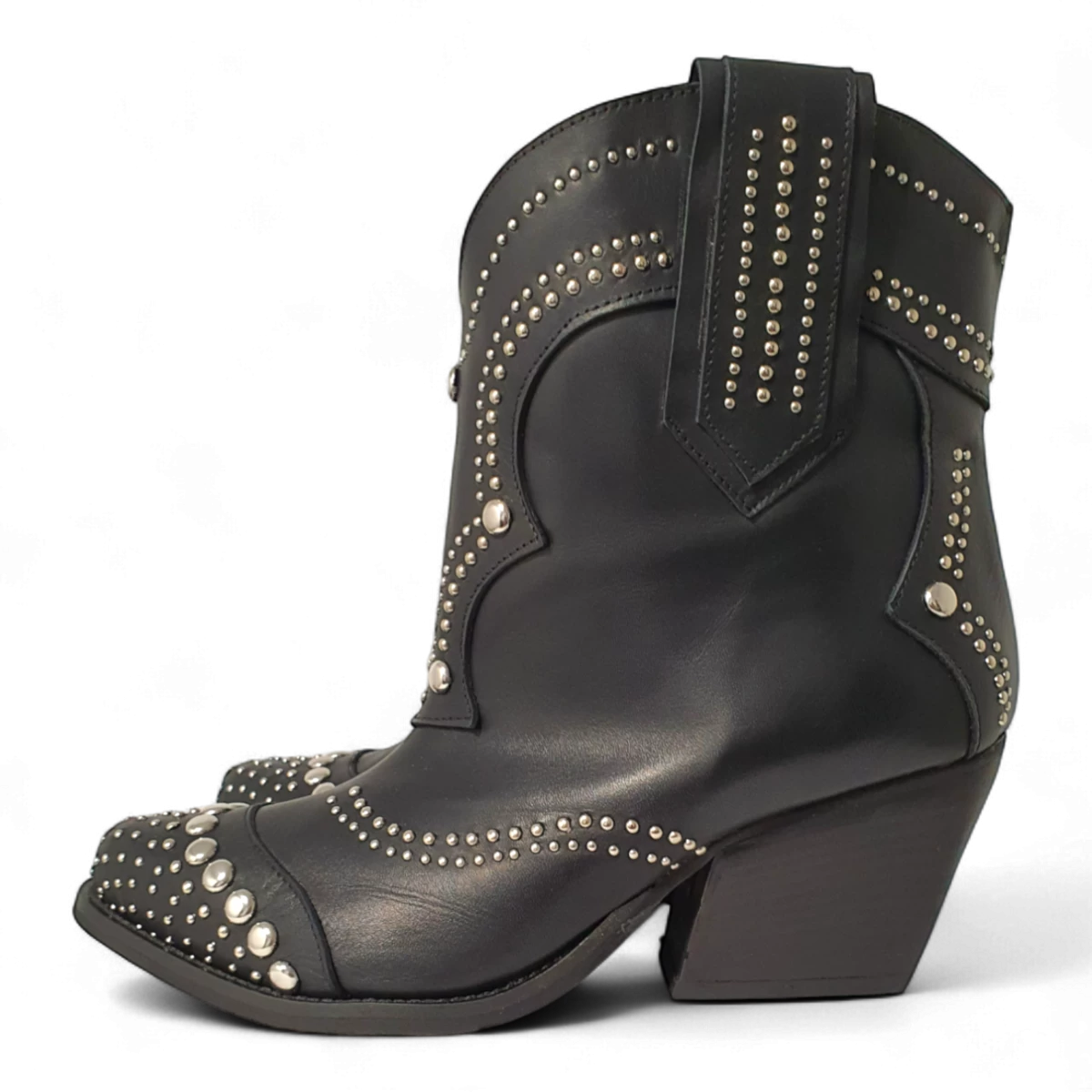 IVY schwarze Leder-Cowboy/Biker-Stiefel