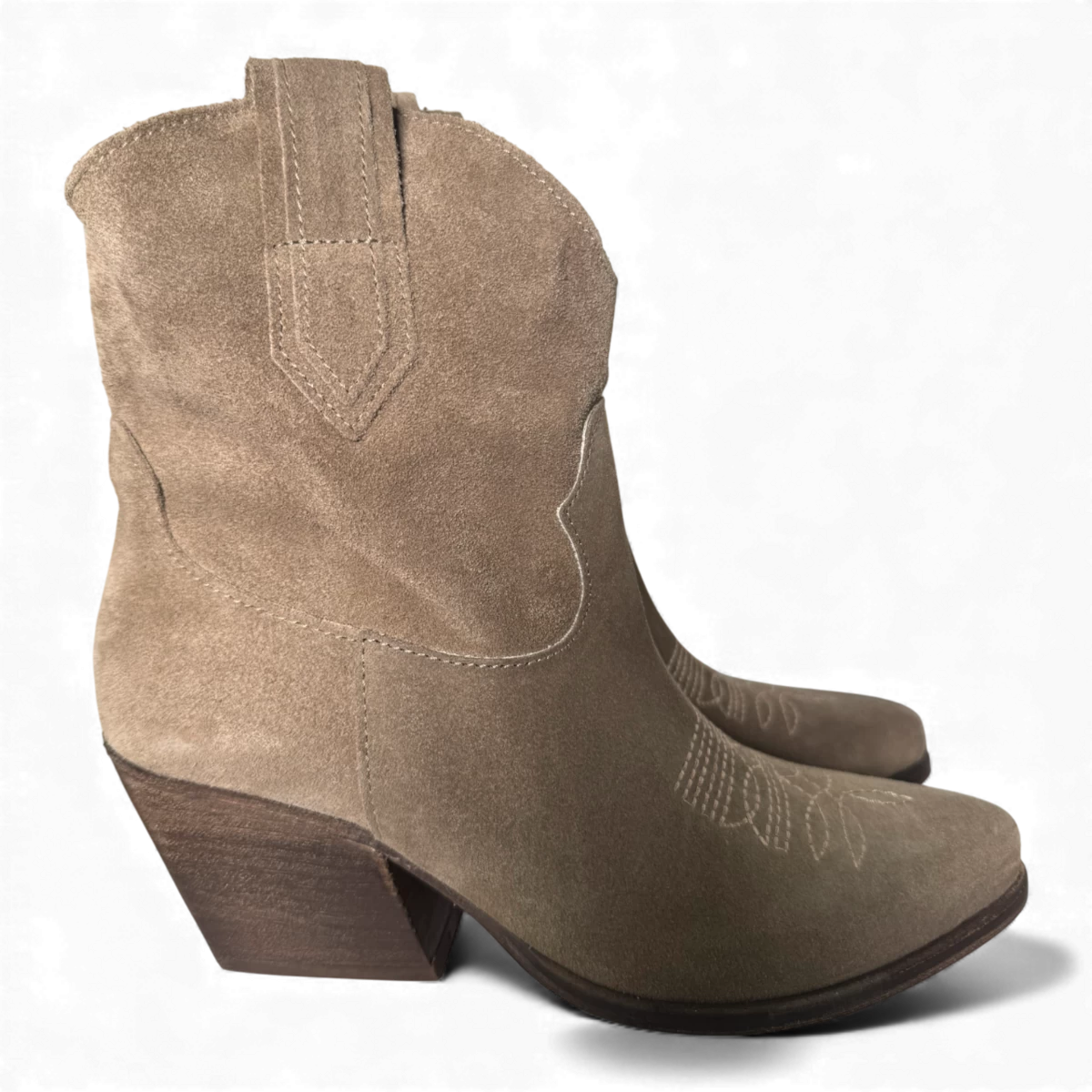 Leila Taupe Suede Cowboy/Biker boots