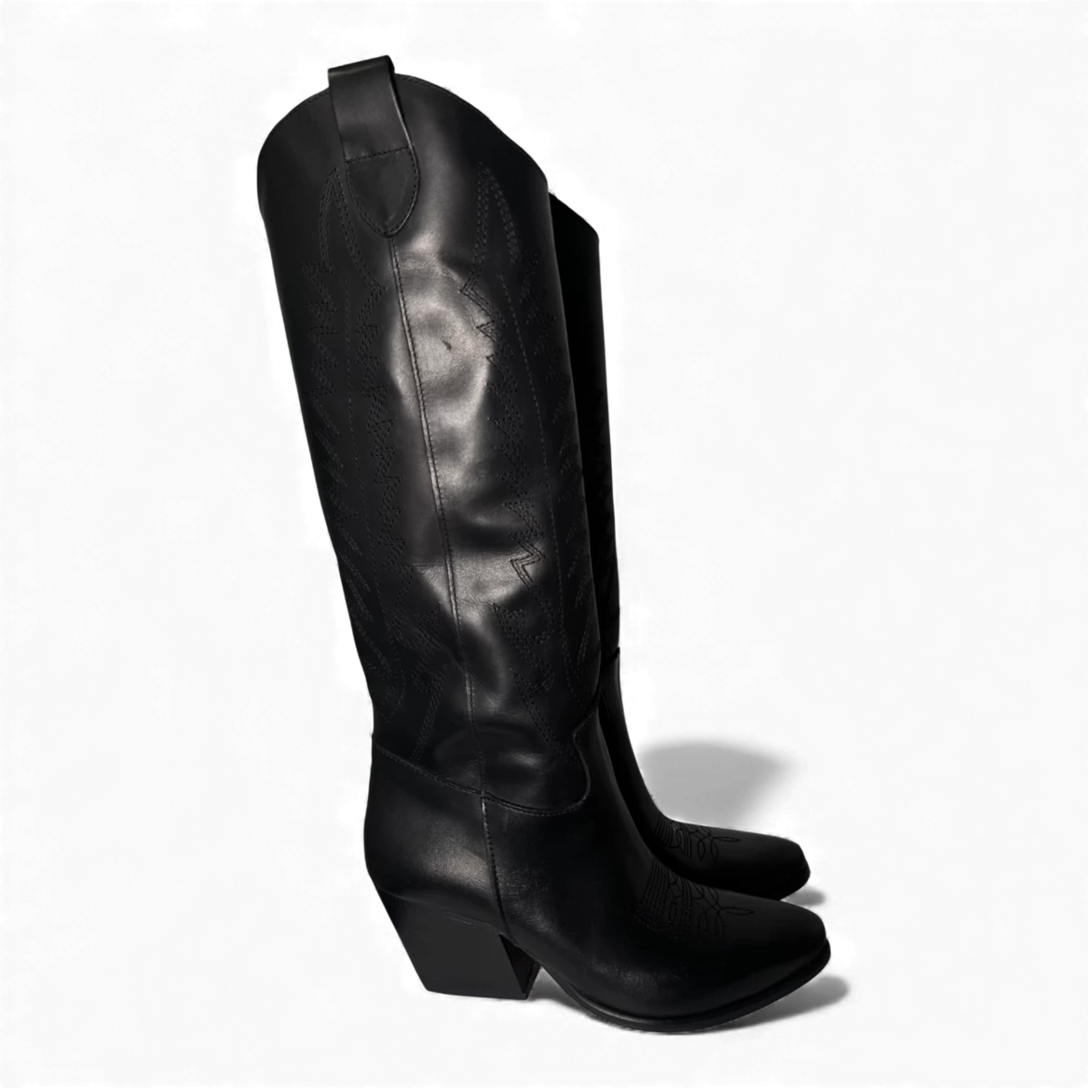 Nabiki Nero Leather Cowboy/Biker boots