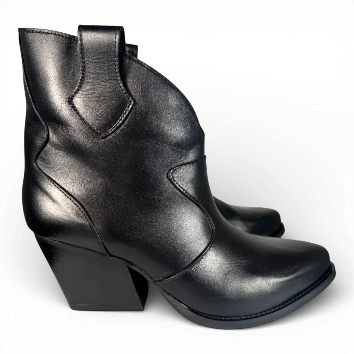 Velvet Black Leather Cowboy/Biker boots