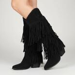 Fryda Botas Cowboy/Biker de Ante Negro con Flecos