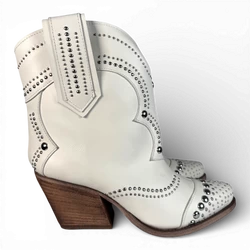 IVY White Leather Cowboy/Biker boots