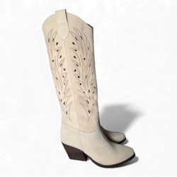 Rea Beige Suede Cowboy/Biker boots