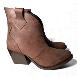 Velours Bottes de cow-boy / motard en cuir marron foncé