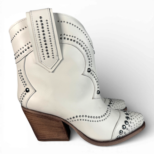 IVY White Leather Cowboy/Biker boots