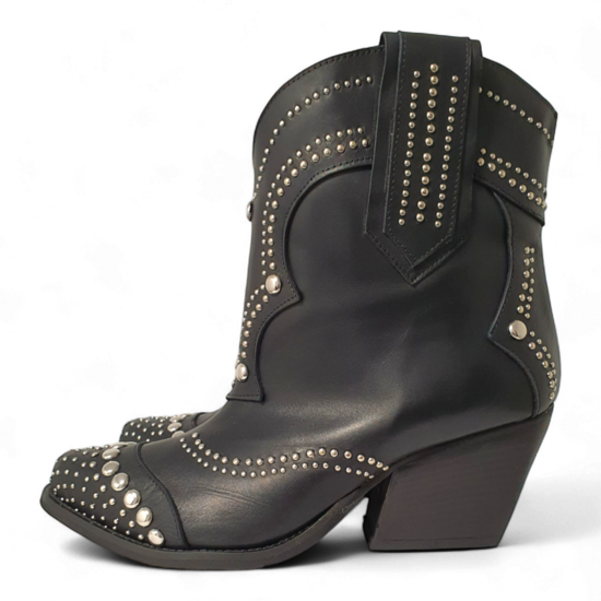 IVY schwarze Leder-Cowboy/Biker-Stiefel