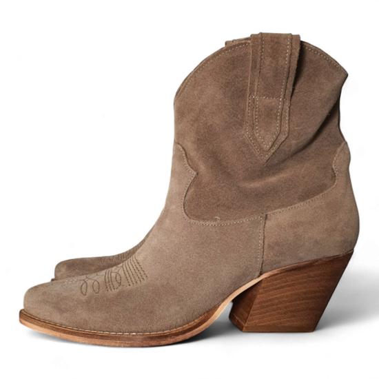 Leila Taupe Brown Suede Cowboy/Biker boots