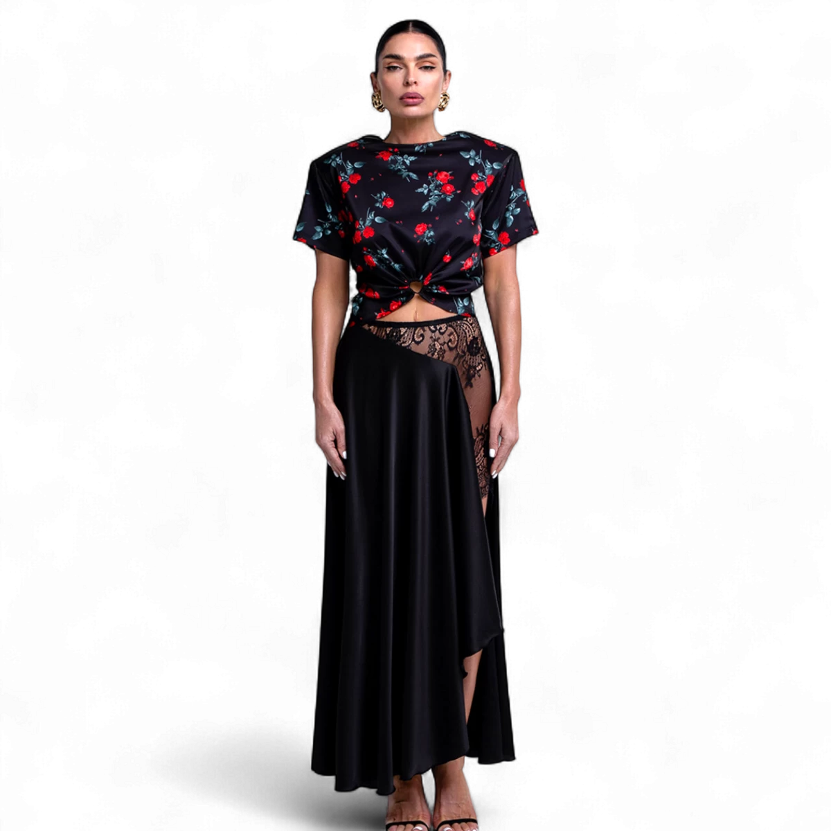 Asymmetrischer Satins Rock