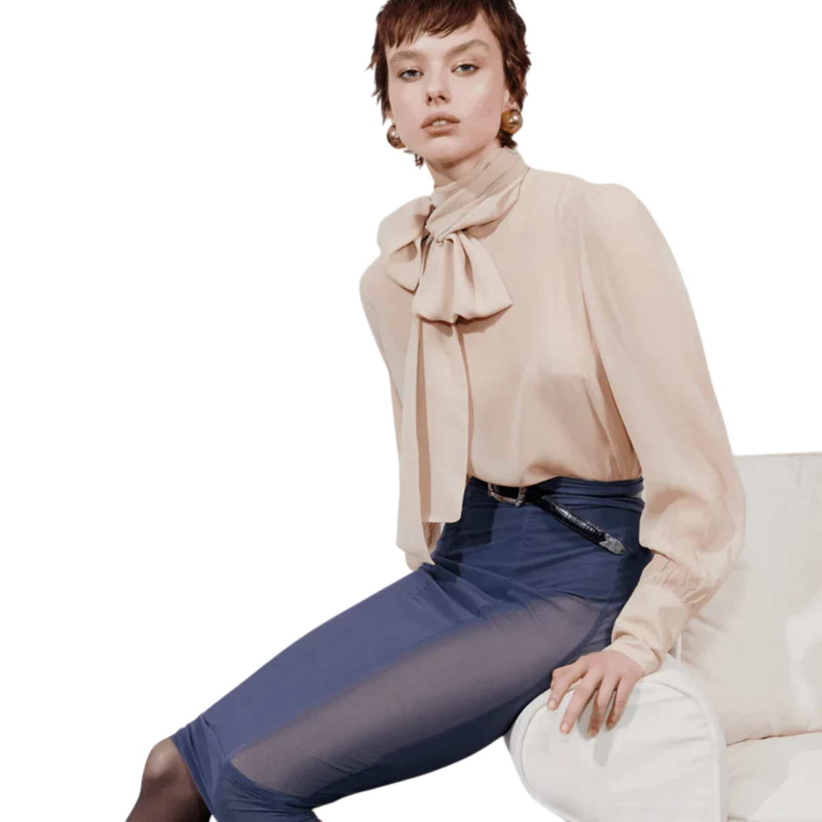 Beige blouse with bow