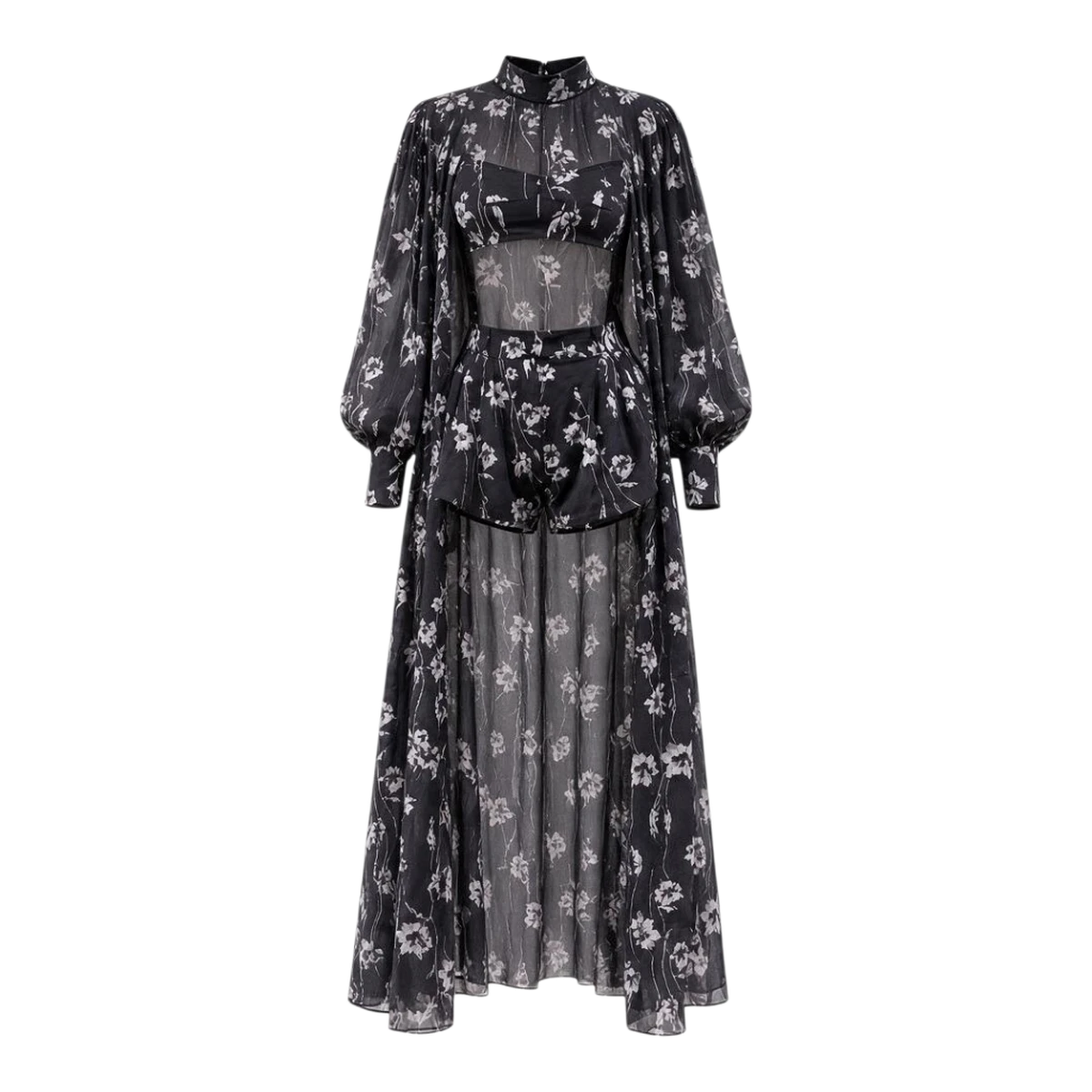 Black Floral Tencel Drei-Teile-Set