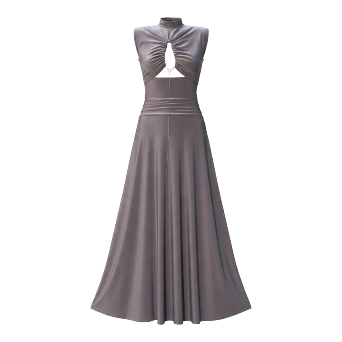 Grey Draped Maxi Dress with Cut-Out Detail