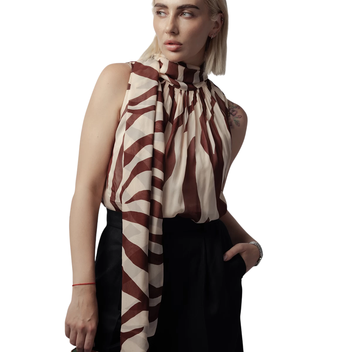 Блузка без рукавів із зебровим принтом