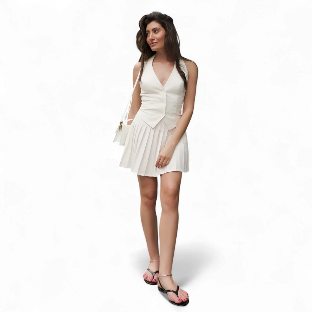 白色套装：背心与裙子