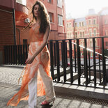 Vestido largo de verano de encaje naranja