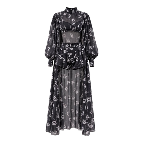 Black Floral Tencel Three-Piece Set