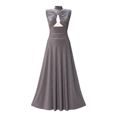 Grey Draped Maxi Dress with Cut-Out Detail