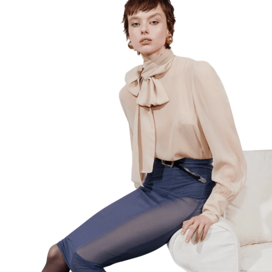 Beige blouse with bow