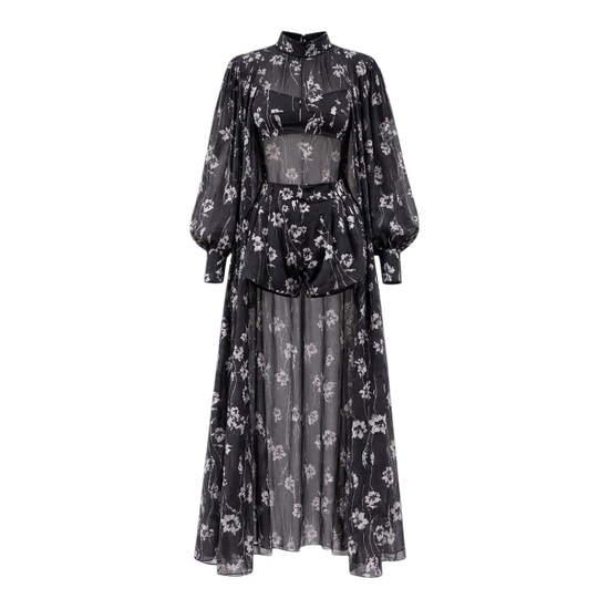 Black Floral Tencel Drei-Teile-Set