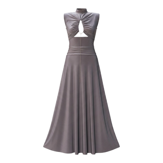Grey Draped Maxi Dress with Cut-Out Detail