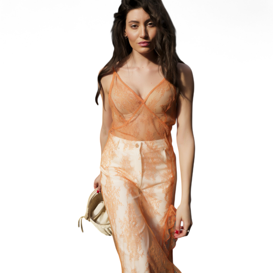 Vestido largo de verano de encaje naranja