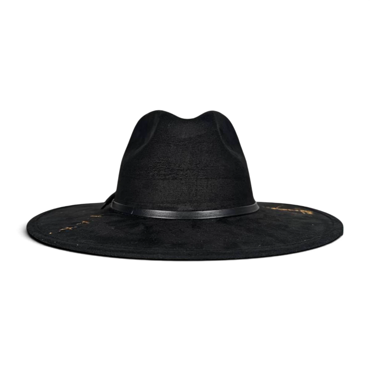 Chapeau Fedora en Daim Noir avec Bande en Cuir