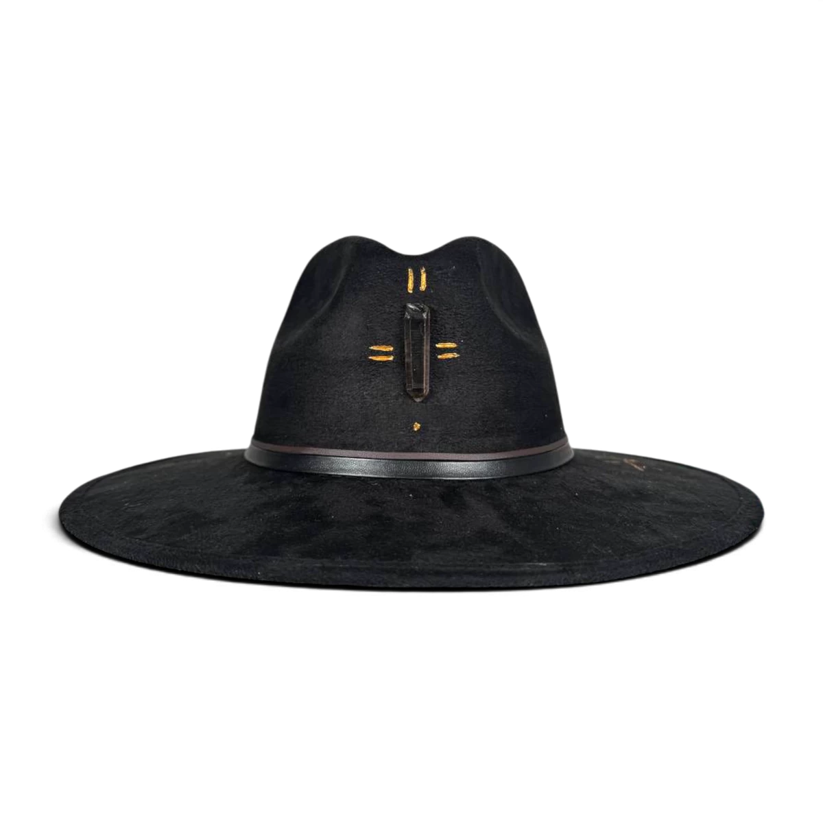 Certainly! Here is the translated HTML content:

Schwarzer Wildleder-Fedora mit Quarz