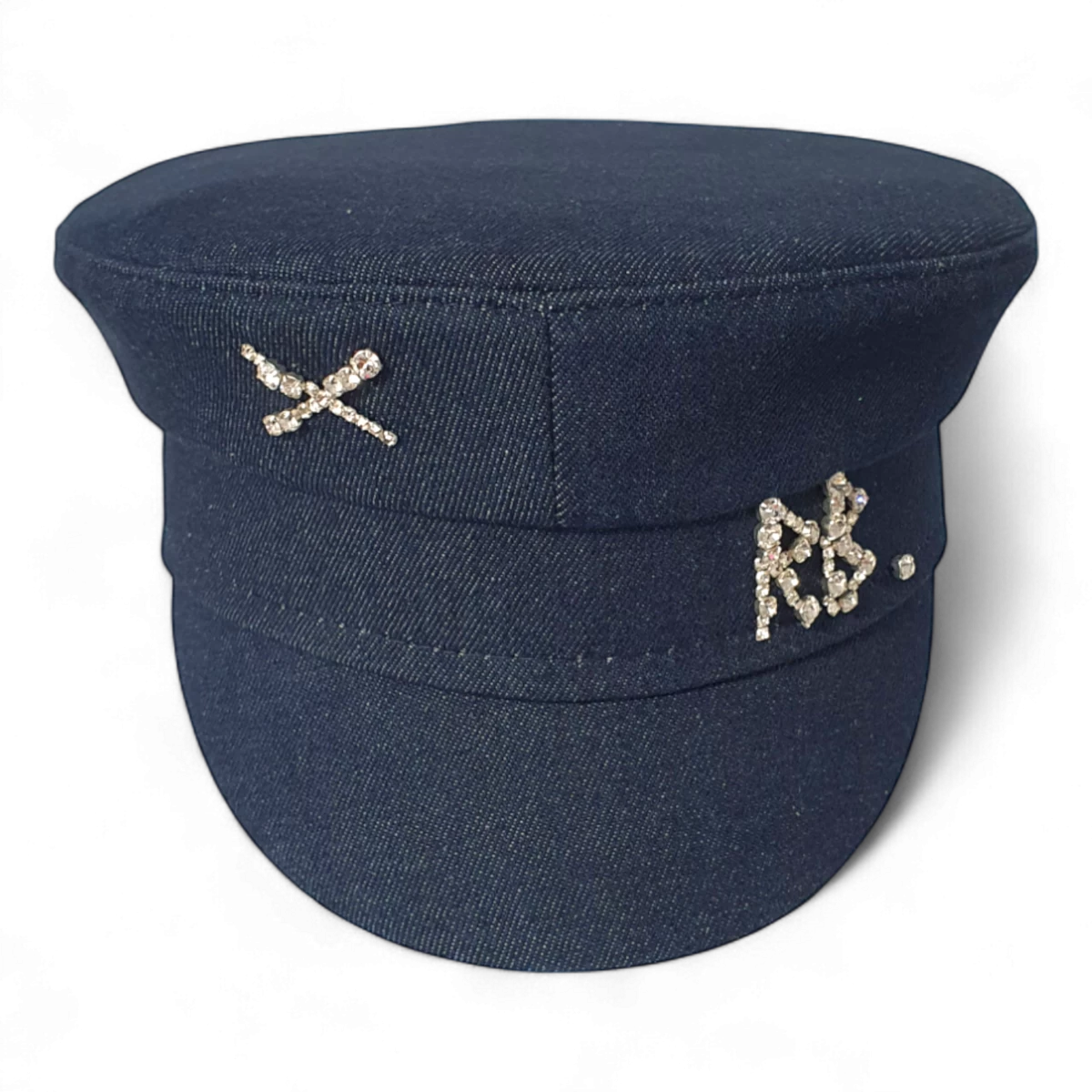 Denim-Baker-Boy-Mütze mit Kristallverzierung