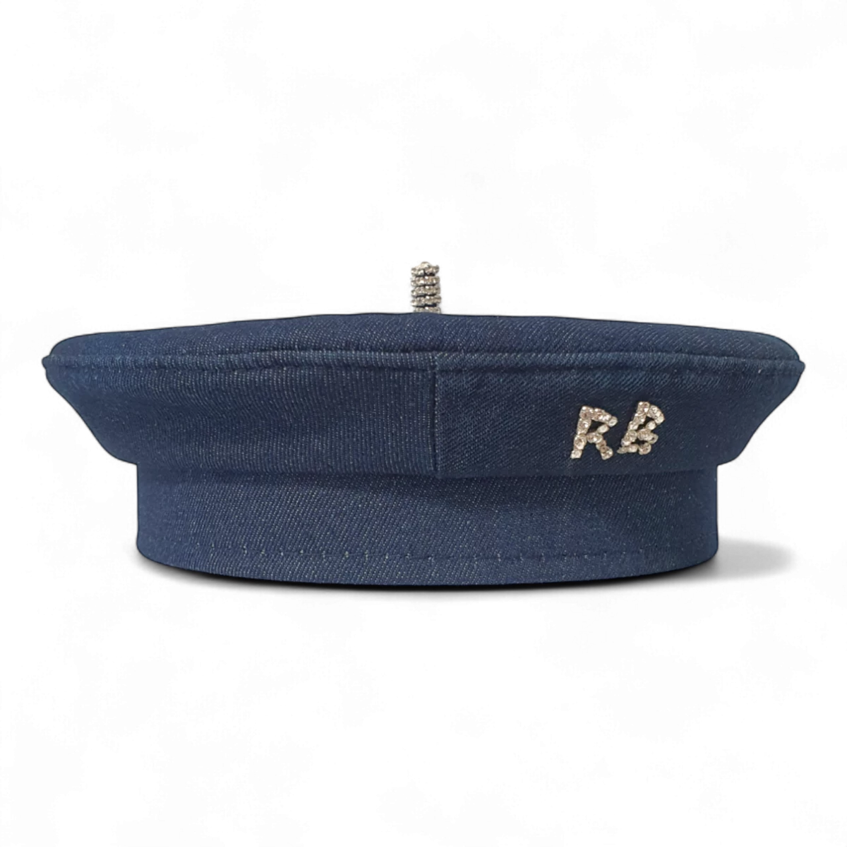 Denim-Baskenmütze mit Kristallverzierung