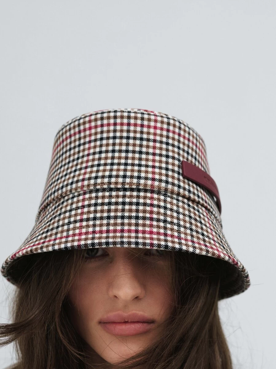 Gingham-Wollmischung-Bucket-Hut