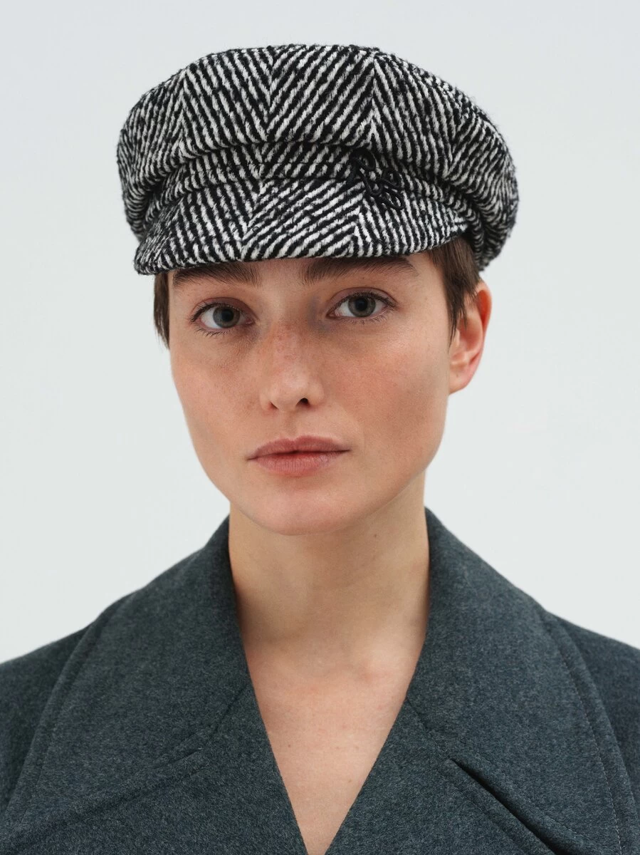 人字纹羊毛混纺帽