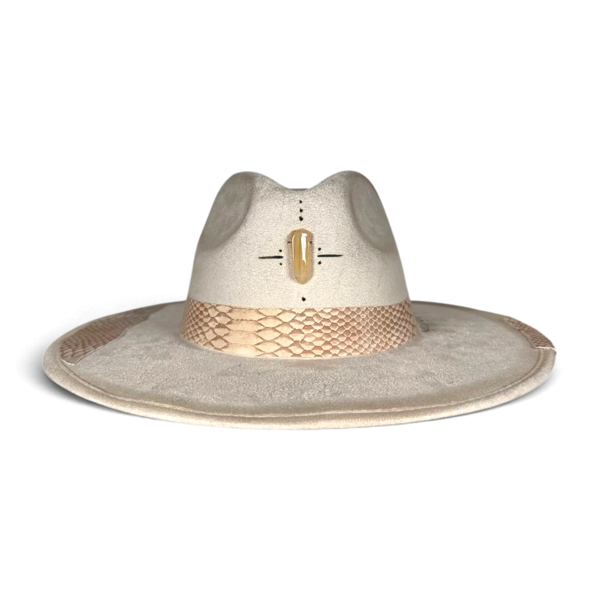 Ivory Suede Fedora with Quartz
