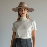 Beige Suede Fedora with Feather