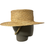 Chain Embellished Straw Boater Hat