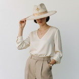 Ivory Suede Fedora with Quartz