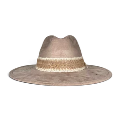Beige Wildleder-Fedora mit Feder