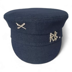 Crystal-Embellished Denim Baker Boy Cap