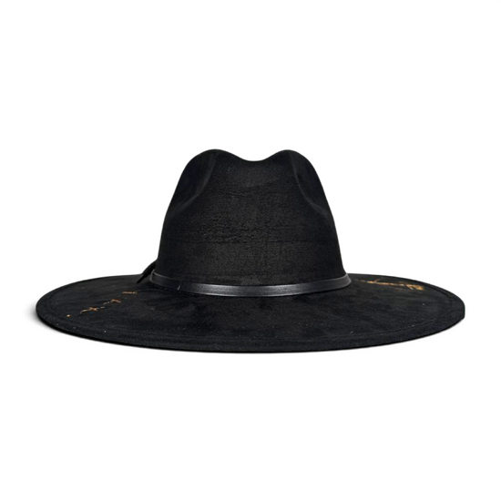 Chapeau Fedora en Daim Noir avec Bande en Cuir